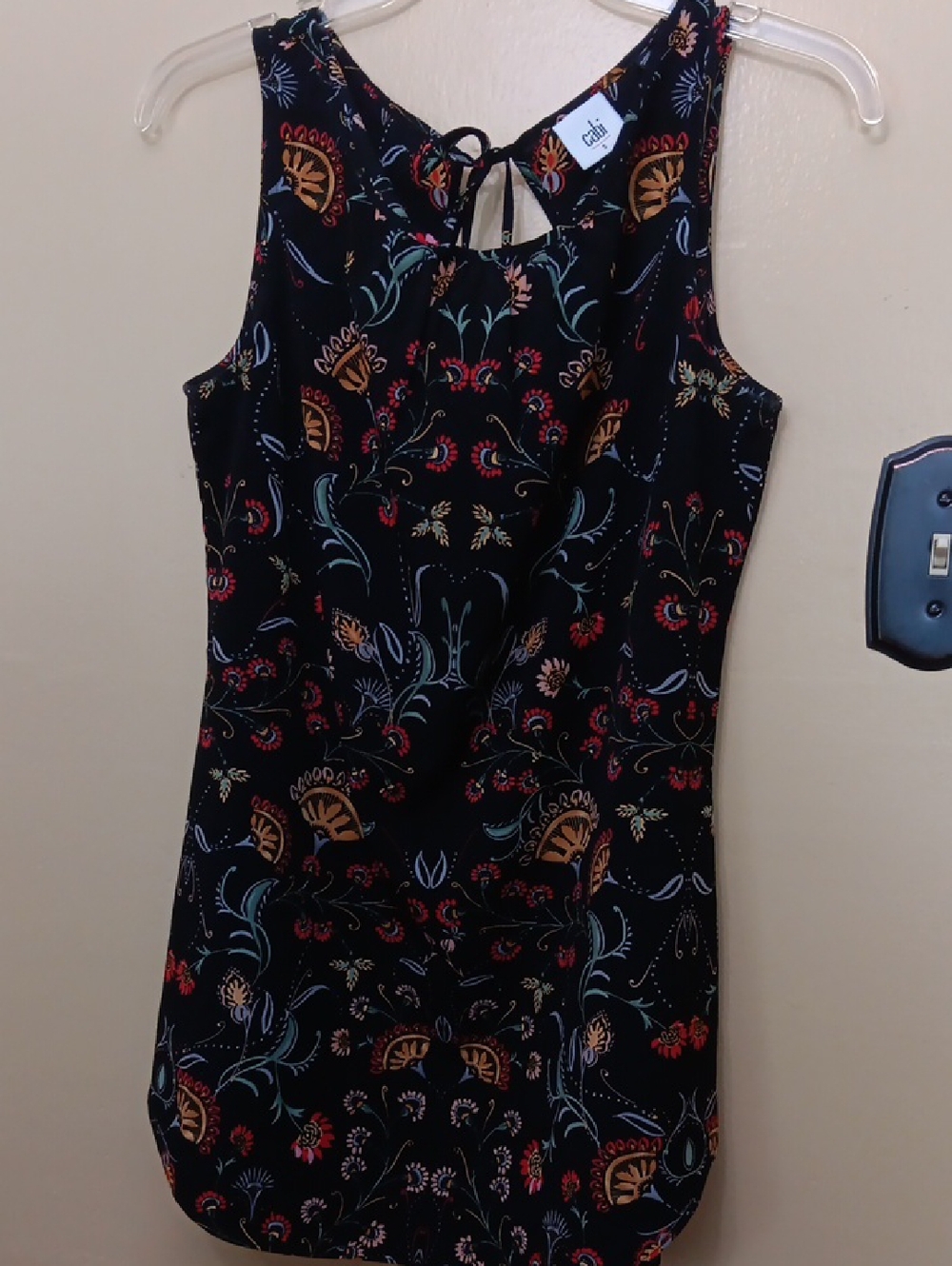 cAbi Black Floral Tie-Back Tank